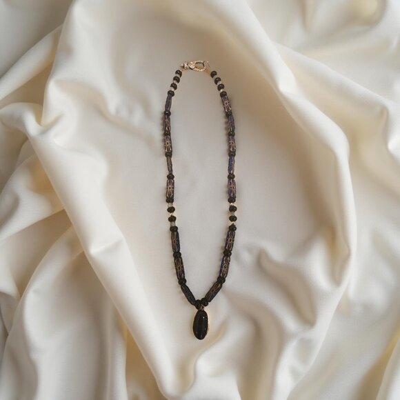 Egyptian style Black Sandstone bead Necklace~ handmade ~20 inches - Picture 2 of 4